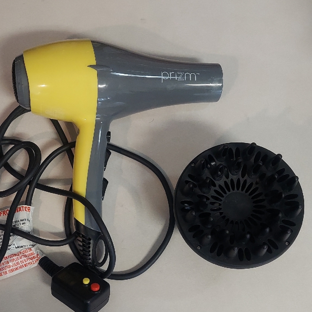 Prizm Professional Hair Dryer with Diffuser - Yellow & Gray Salon Blow Dryer